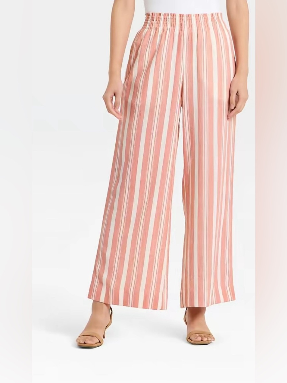 XS Short length A New Day Womens Linen Wide Leg Pull-On Pants Red White Stripes